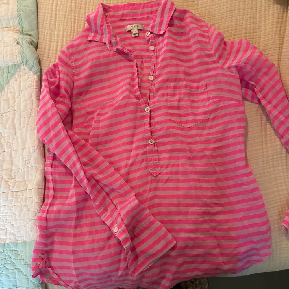 J. Crew Pink and White Striped Button Down Shirt